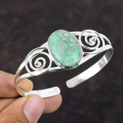 Variszit-Armreif, Top-Qualität, Edelstein-Manschettenarmband, 925er Sterlingsilber, verstellbarer Armreif, handgefertigtes Manschettenarmband, Geschenk für Mama, ethnischer Schmuck