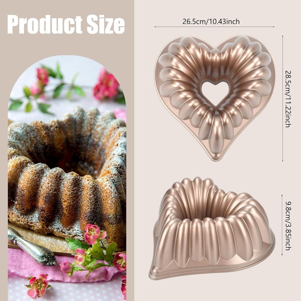 Heart Cake Pan, Aluminium Heart Shape Cake Mold Nonstick Baking Mold Dishwasher Safe 3D Charlotte Cake Pan for Birthday Wedding Christmas, 10 Inch