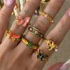 7Pcs/Set Camellia Flower Enamel Finger Rings Butterfly Irregular Rings Unique Flower Ring Set Women