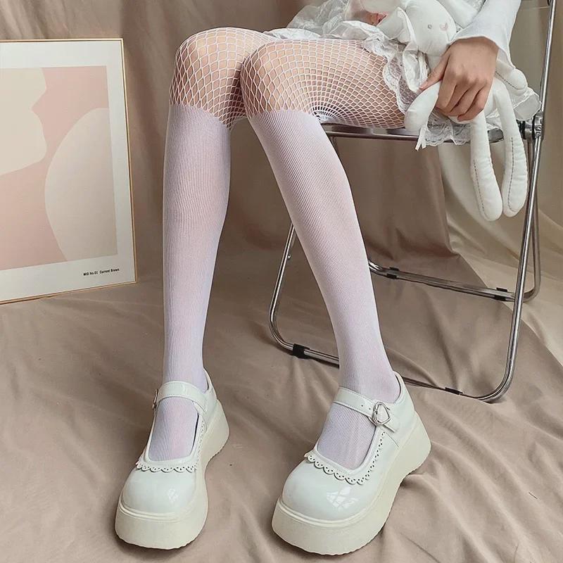 Black Spliced Stockings: Bare Leg, Sexy Romper, Over-the-Knee Fishnet for Women