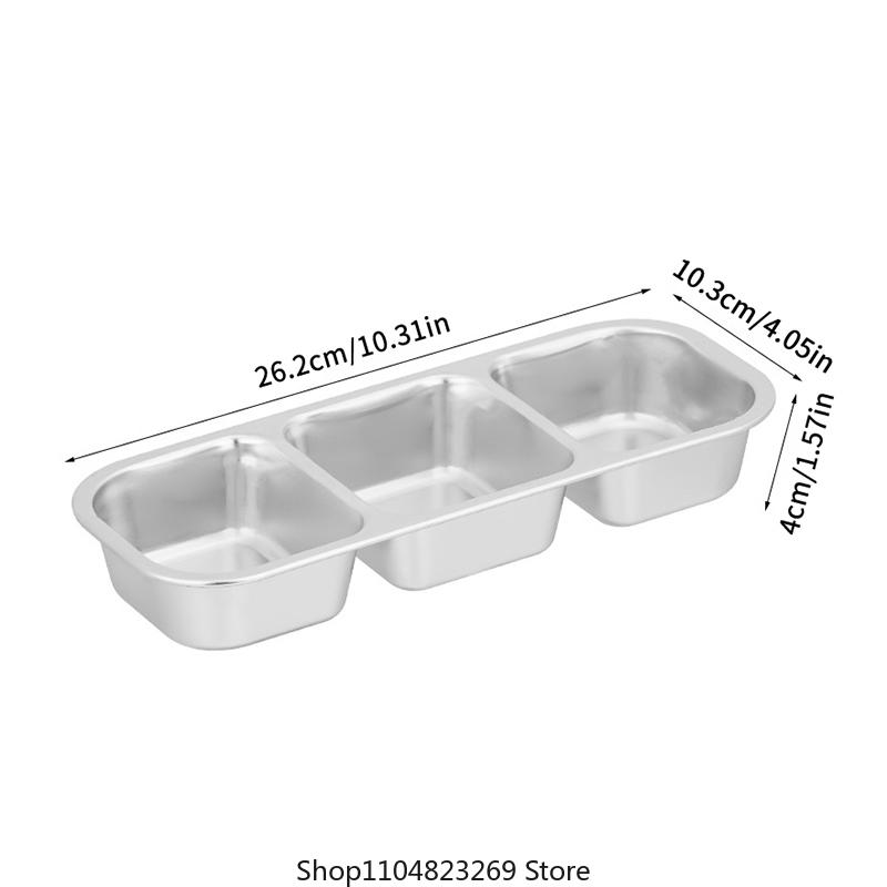 Wiederverwendbare Gewürzbox mit Deckel, Edelstahl-Snackbehälter, 3-fach unterteilte Saucenbecher, unterteilter Lebensmittelaufbewahrungsbehälter