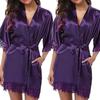 Yueqing Große Größen Damen Sexy Ölglanz Farbband Bademantel - Erotischer Charme & Seidig Glatte Verführung Style