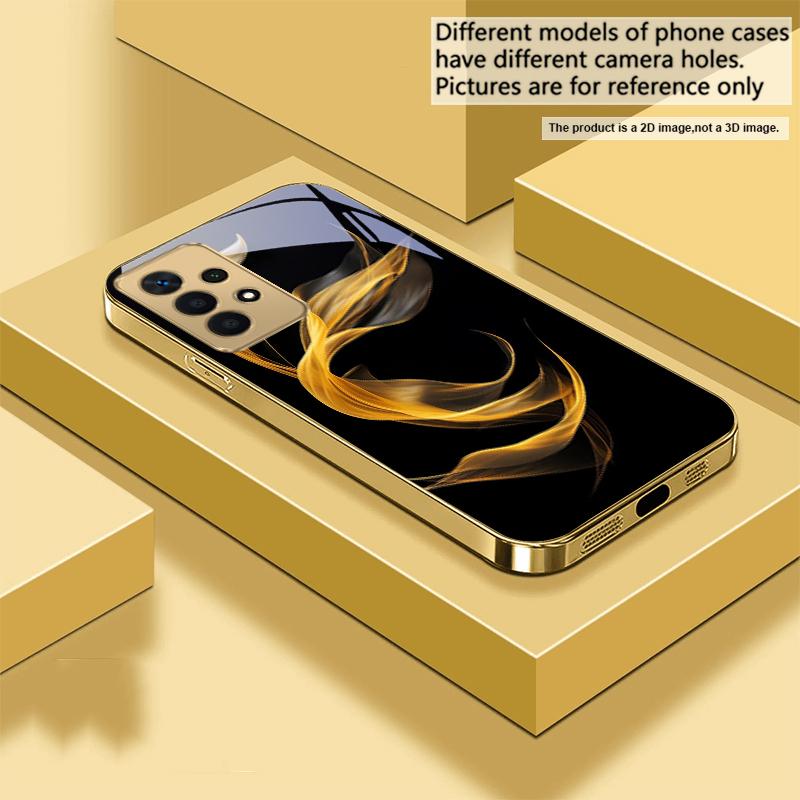 Floating golden ribbon For Samsung A 31 32 A33 A34 35 14 A15 13 16 25 26 50 52 53 54 55 56 70 71 72 73 Golden glass phone case