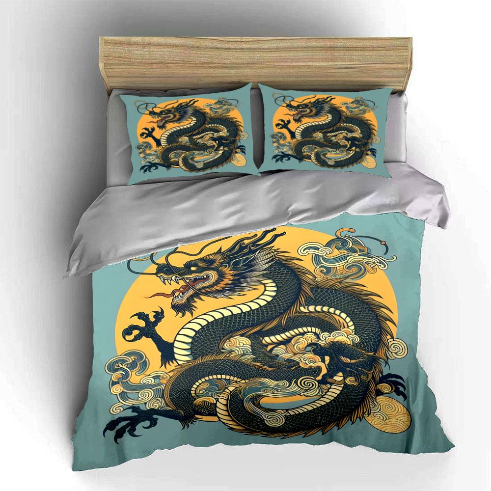 Chinese Dragon with Clouds Bedding Set for Kids Luxury Gift 3pcs Digital Print Comforter Set Soft Comfortable Breathable