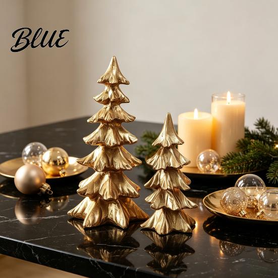 Gold Holiday Centerpieces 2Pcs Christmas Tree Ornaments Vintage Tabletop Decoration for Ornaments Home Decor And Fireplace Mantel Display,