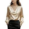 Camicia da Donna Manica Lunga Scollo a V Manica a Palloncino Texture Raso Pullover Top Colore Unico Vestibilità Larga Lavoro Festa Appuntamento Viaggio Top Casual