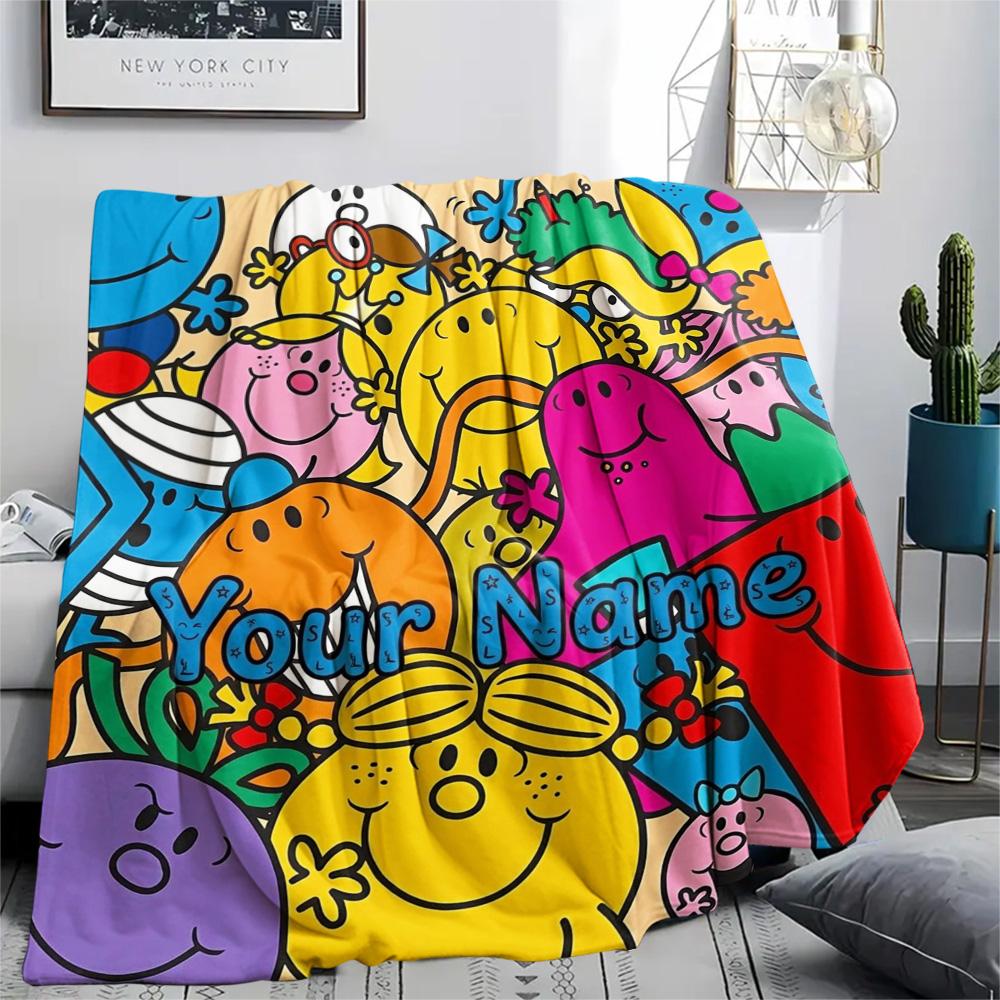 1PC Mr Men Adventure Custom Name Patterned Flannel Blanket Suitable For All Seasons For Home Decor Warmth And Comfort Gifts Holiday Present