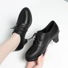 Women Work Shoes  Black Lace Up Middle Heel Leather Shoes Spring Autumn Soft Soles Breathable Comfortable Single Shoes