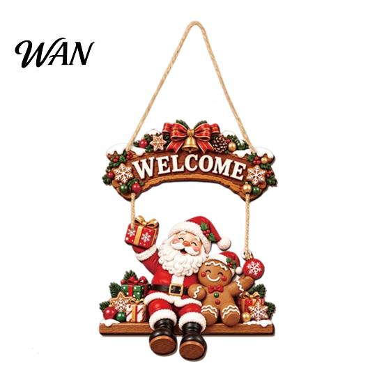 Festive Room Decoration for Holiday Wooden Christmas Welcome Sign, Front Door Hanging Rustic Gift Friends And Family Wall Decor with Elk/Santa