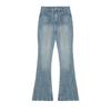 Women’s Mid‑Waist Vintage Washed Flare Jeans – Slim Fit Denim Pants – Blue Retro Style