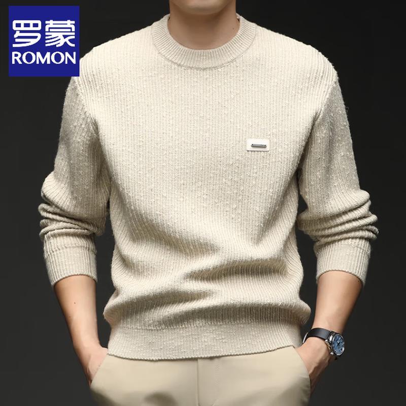 Romon Men's Long Sleeve Round Neck Knit Sweater