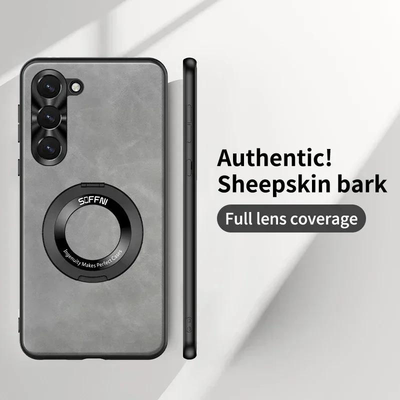 For Samsung Galaxy S25 S23 S24 S22 S21 Plus Ultra For Magsafe Leather Matte Wireless Charging Ring Magnetic ShockProof Cover