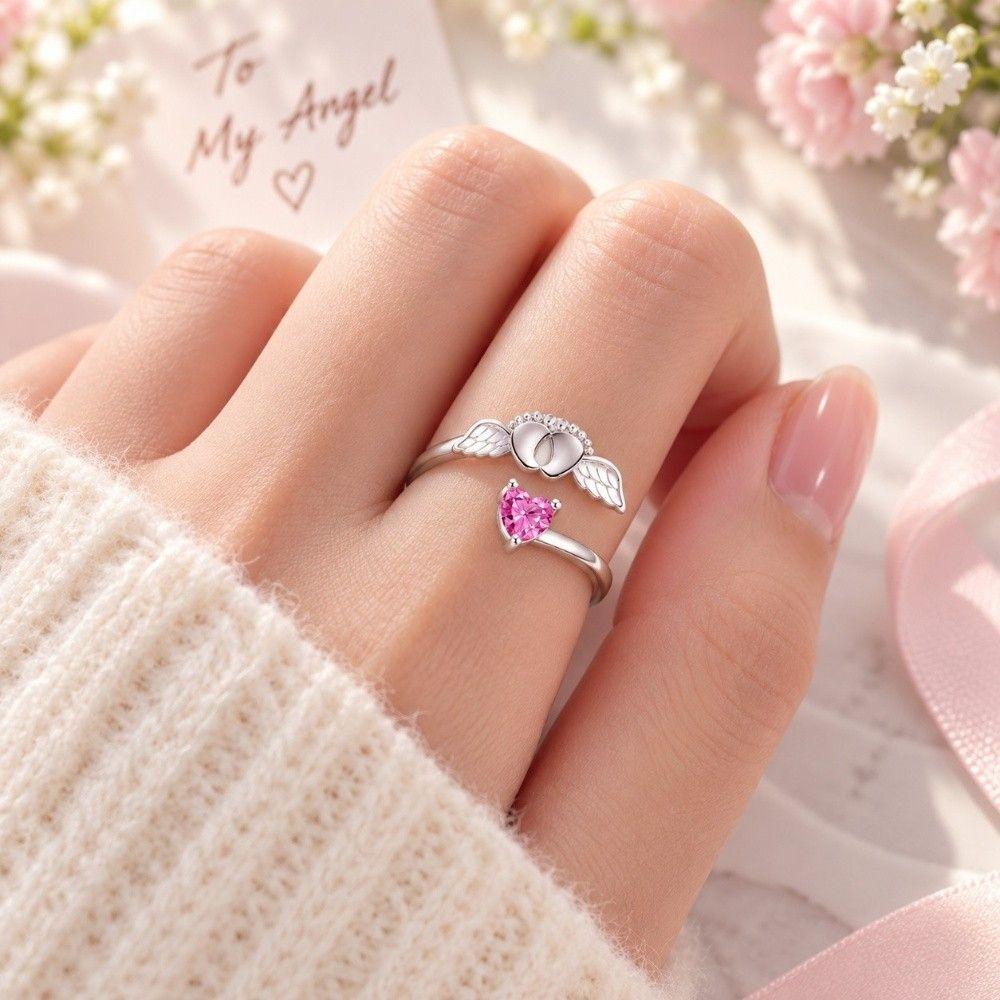 Rhinestone Embellished Angel Footprint Wing Ring Open Adjustable Ring  Birthday Anniversary Gift