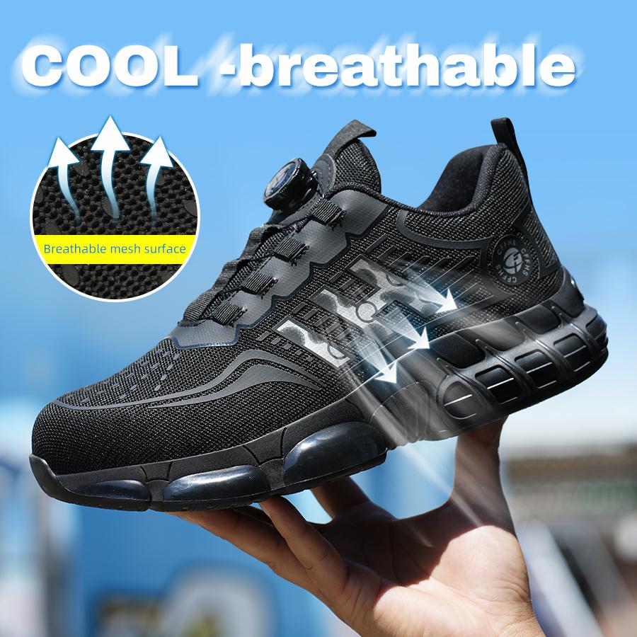 Neue Arbeitssneaker mit drehbarem Knopf Sicherheitsschuhe Herren Stahlkappenschuhe Arbeitsschutzstiefel Herren Unzerstörbare Schuhe Durchstichfest