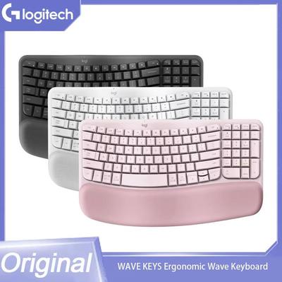 Logitech WAVE KEYS Ergonomic Keyboard, Wireless Bluetooth Dual-mode with Built-in Palm Rest, Comfortable Office Multi Device Connection