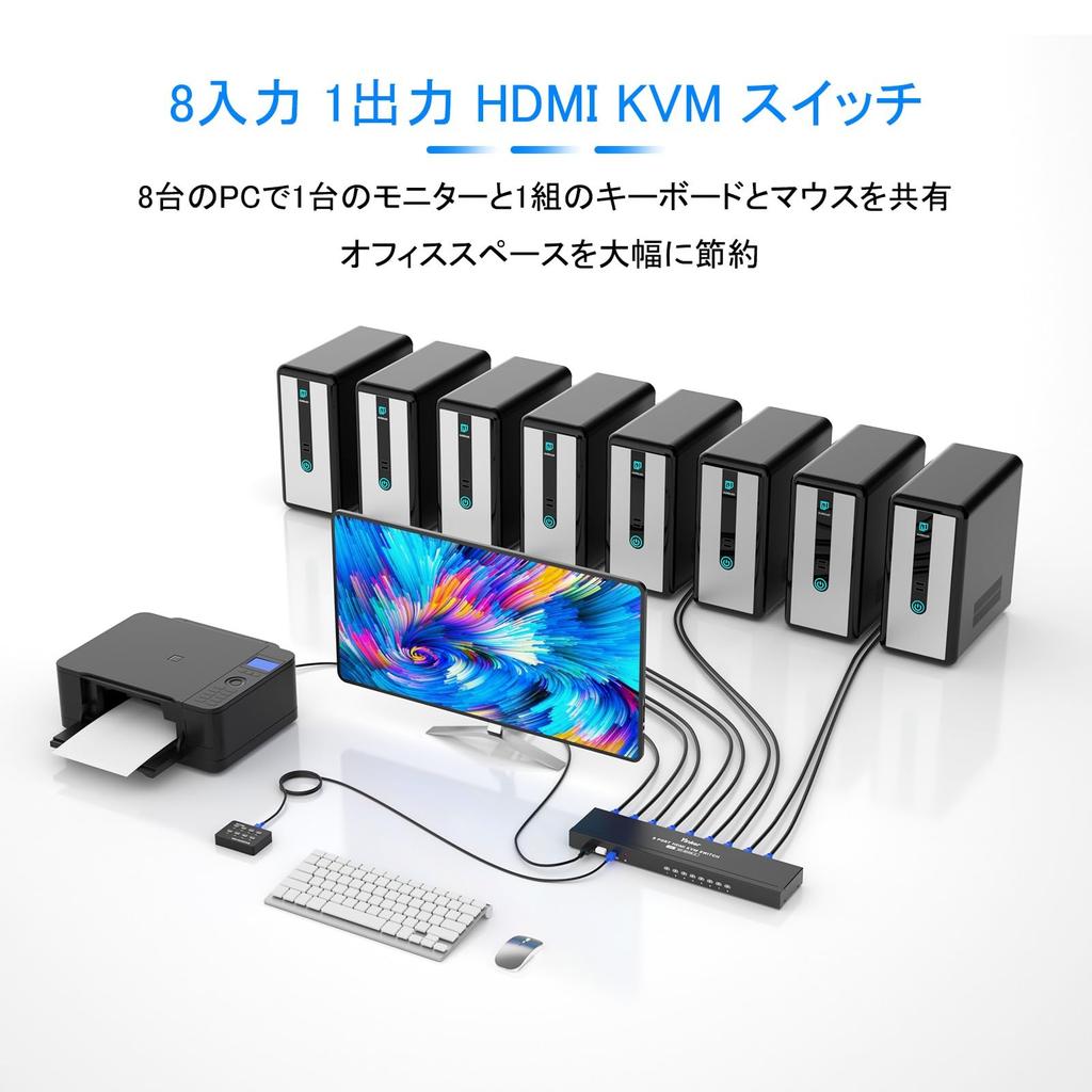 KVM Switch HDMI 8 Yinker USB HDMI Rack KVM Console 8 Input 1 Output with 9 Cables 4 USB Hub Desktop Selector IR Remote Rack Ears Port, 4K@30Hz 2.0 &