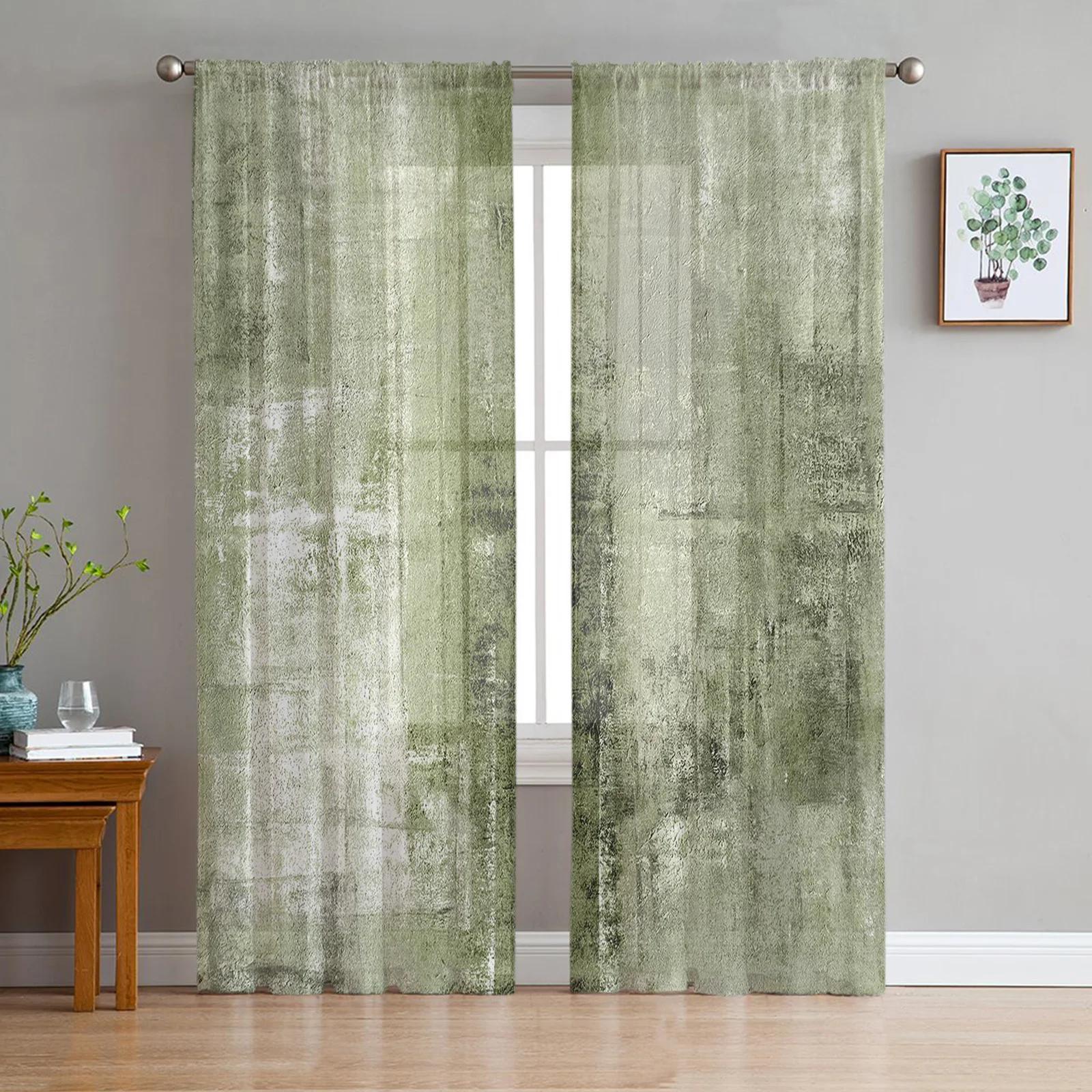 

Oil Painting Abstract Geometric Yellow Gray Sheer Curtains for Living Room Ornamentation Window Curtain Cooking Area Netting Voile Drapes W135 x H115cm x1&Grommet Top