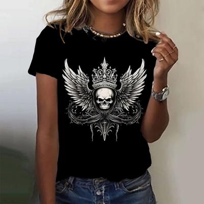 Fashion Women's T-shirts 3D Skulls Wings Print Short Sleeves Tees Summer Casual Trend Female Clothing Loose Tops Streetwear