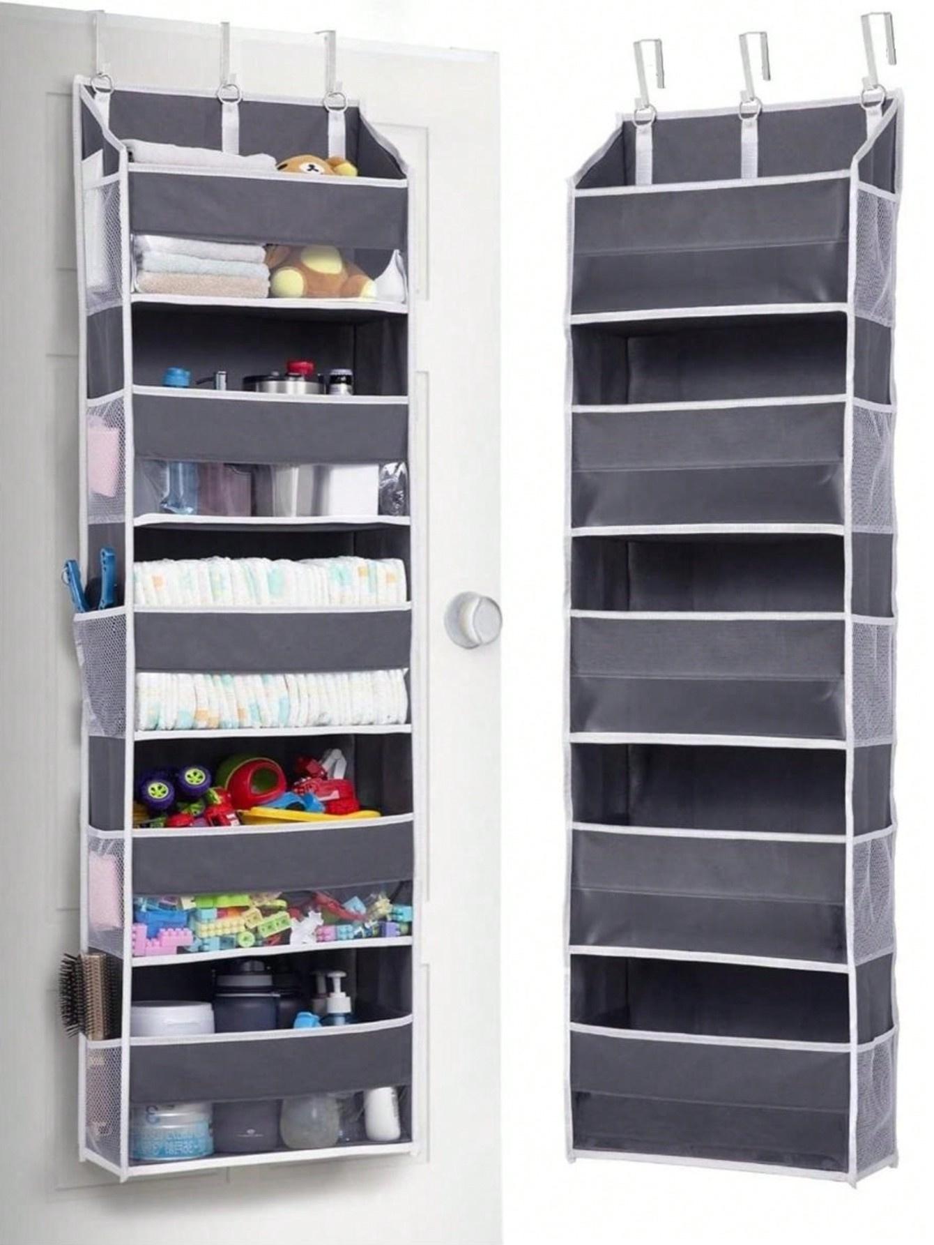 

1 шт. подвесной органайзер на дверь с 5 большими карманами 10 сетчатыми боковыми карманами, грузоподъемность 44 фунта, подвесной органайзер для хранения с прозрач серый