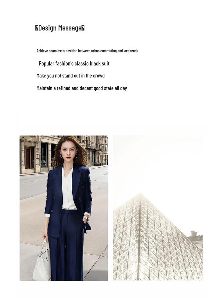 Navy Blue Women's High-End Suit: Spring/Autumn Edition with Wide-Leg Pants for Professional Use