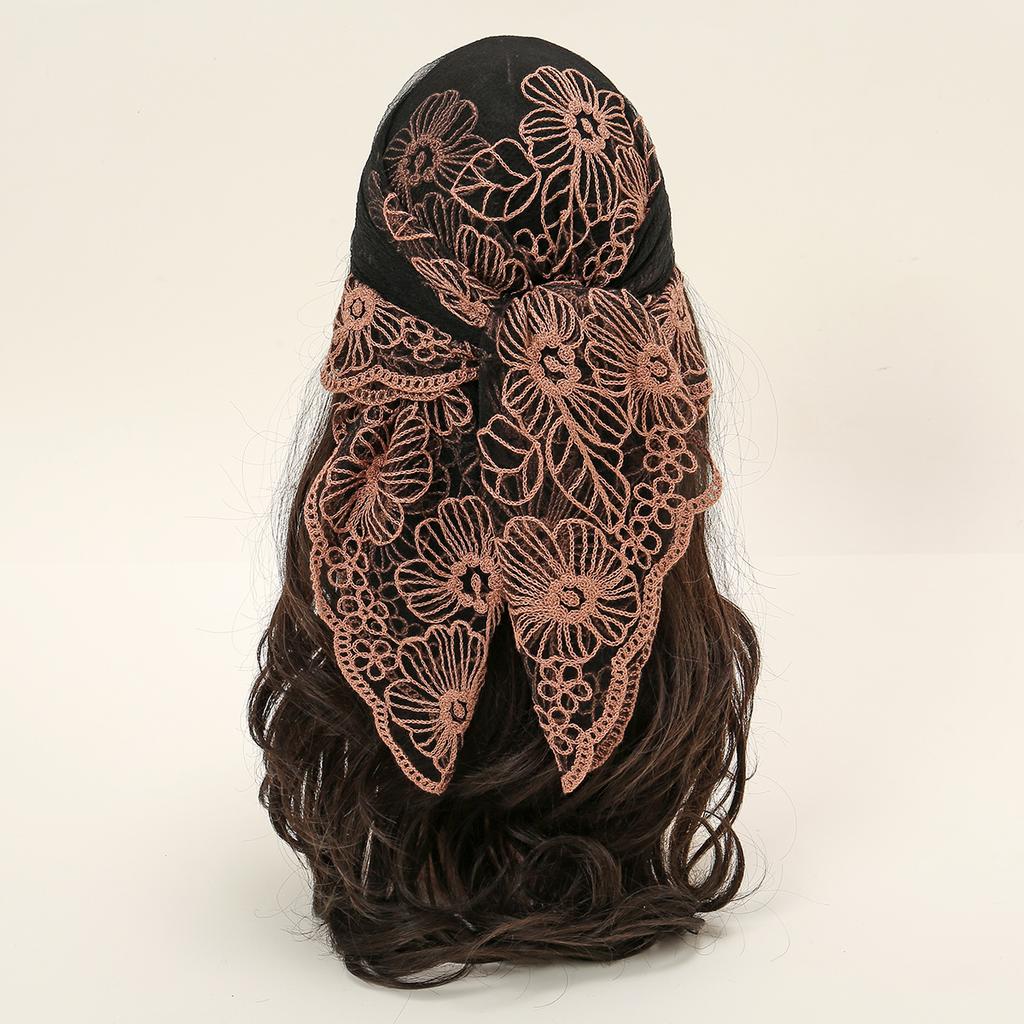 New Square Yarn Hijab Scarf Women Floral Embroidery Lace Headband Summer Breathable Bandana For Women Elegant Turban Hair Wrap
