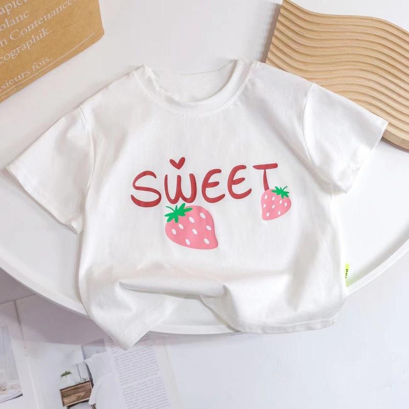 Girls Summer Cotton Short Sleeve T Shirt Cute Round Neck Top For Kids