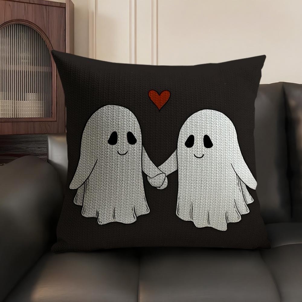 Cute Cartoon Ghost Couple Pillow Case Double-Sided Printing Short Plush Sofa Cushion Cover Bedroom Bedside Pillow