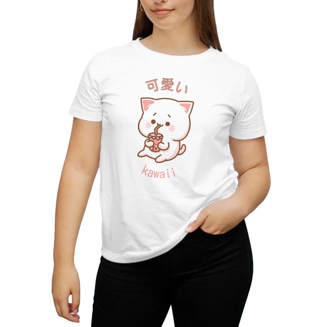 Kawaii Cat Anime Style Cute Graphic Art Novelty Tee Funny Unisex T shirt L