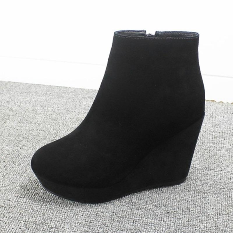 Fashion Platform Women High Heels Wedges Ankle Boots 2025 Winter Suede Designer Shoes Fashion Elegant Short Boots Dress New Trends Pumps