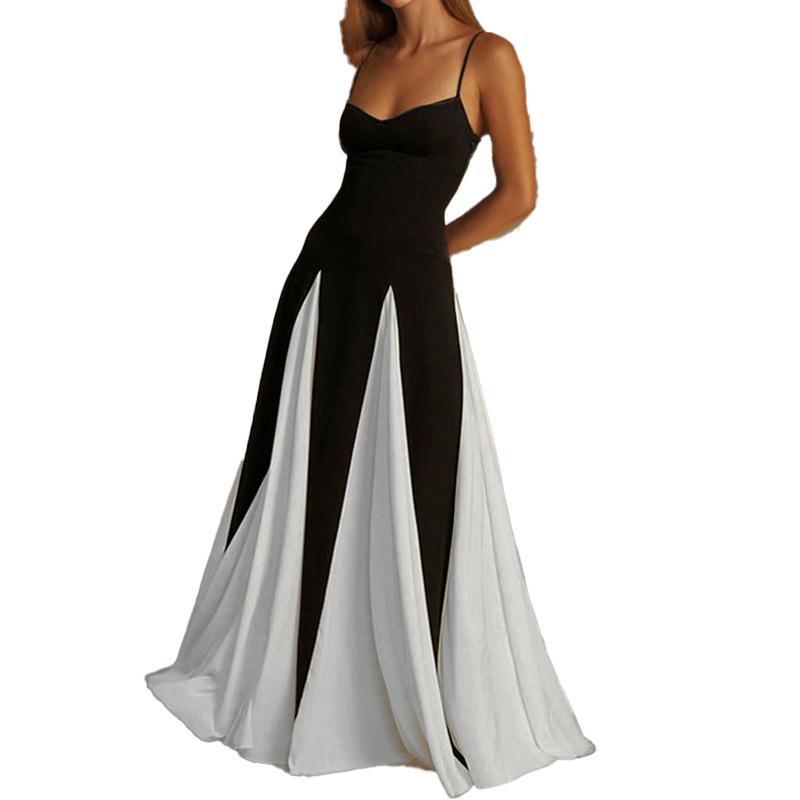 Women's U Neck Spaghetti Strap Midi Dress Slim High Waist Ruched A Line Maxi Dress Polyester Spring Sundress