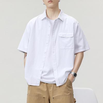 Summer Short-sleeved Shirt Men's Pure Cotton Japanese Retro Simple Loose Shirt