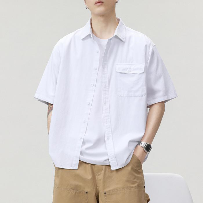 

Summer Short-sleeved Shirt Men s Pure Cotton Japanese Retro Simple Loose Shirt M