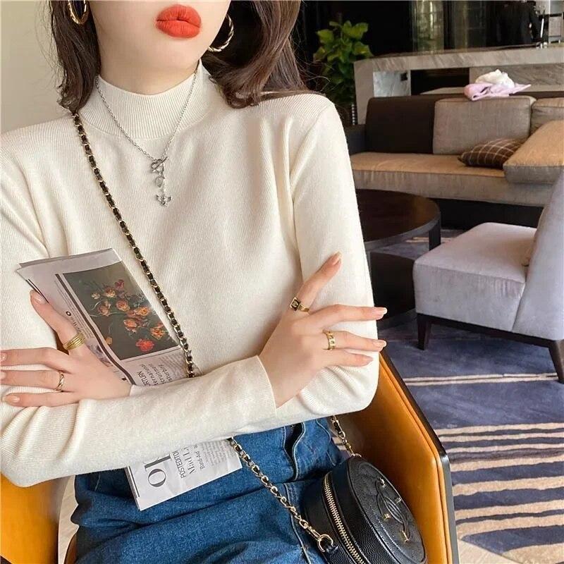 

Свитера, трикотаж, пуловер, женский осень/зима, универсальный свитер с высоким воротом и длинными рукавами, женский топ One Size абрикосовый