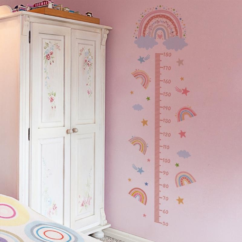 Children Room Decorative Rainbow Growth Chart Self Adhesive Height Measurement Ruler Wall Sticker Decal Set Decoration