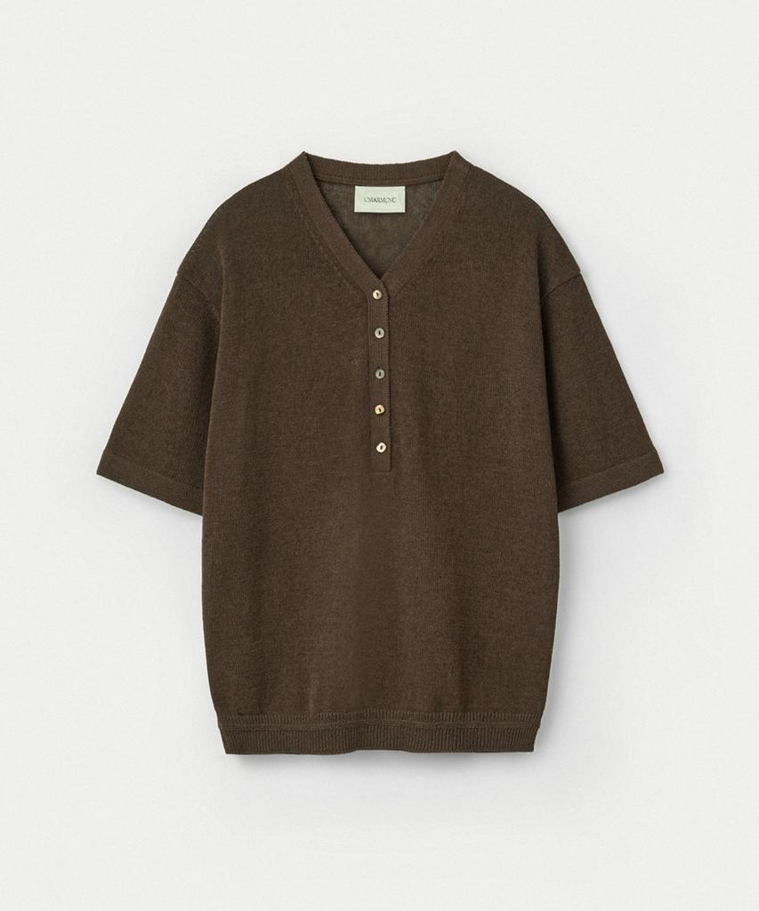 UMARMUNG High Twist Cotton Henley Neck Pullover_Walnut