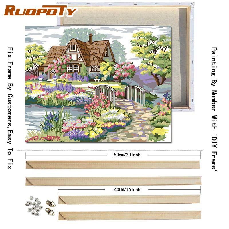 RUOPOTY Flower Scenery Diy Frame Painting By Numbers Acrylic Wall Art Landscape Canvas Painting Modern Oil Painting 40x50cm