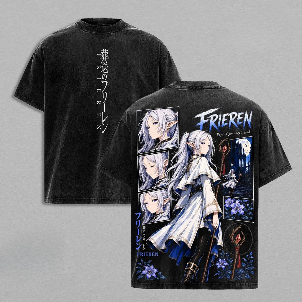 Himmel Printed Streetwear Anime Frieren Clothing Men Women Vintage Washed T-shirts Short Sleeve Tshirt Casual Cotton T Shirt