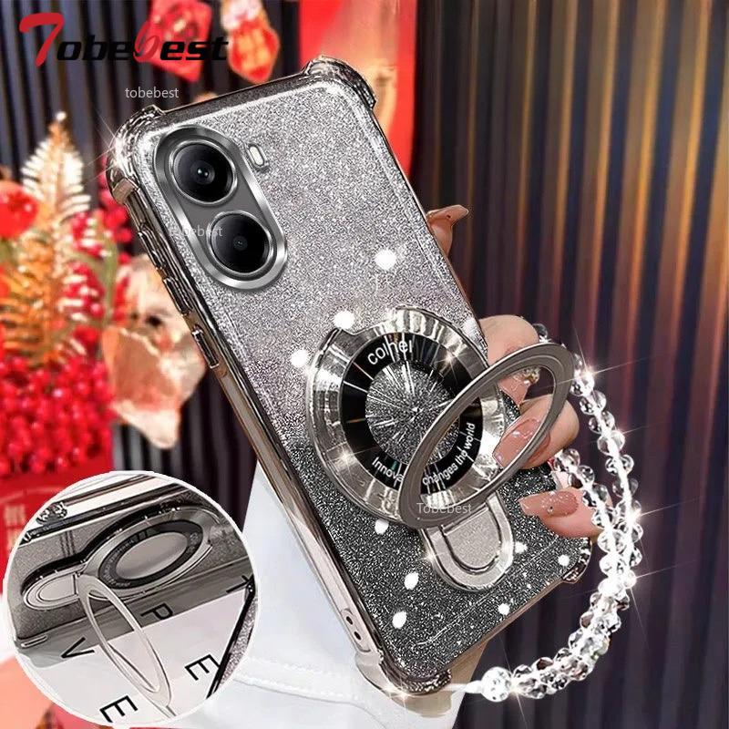 For Xiaomi POCO X7 Pro Redmi Turbo 4 3 Case Glitter Plating Magnetic Holder Bracelet Cover
