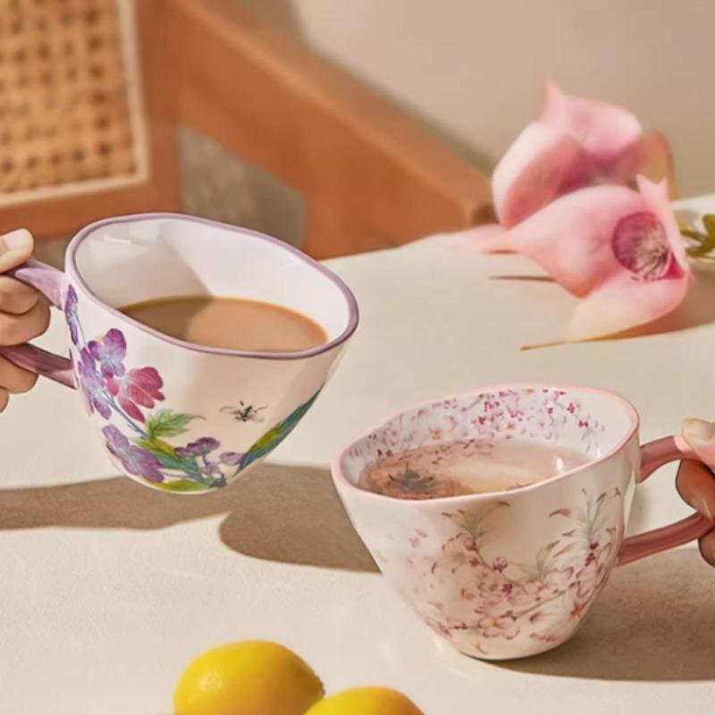 Ceramic Coffee Mug, Premium 350ml Bone China Coffee Tea Hug Mug, Floral Designed Teacup, Breakfast Cup