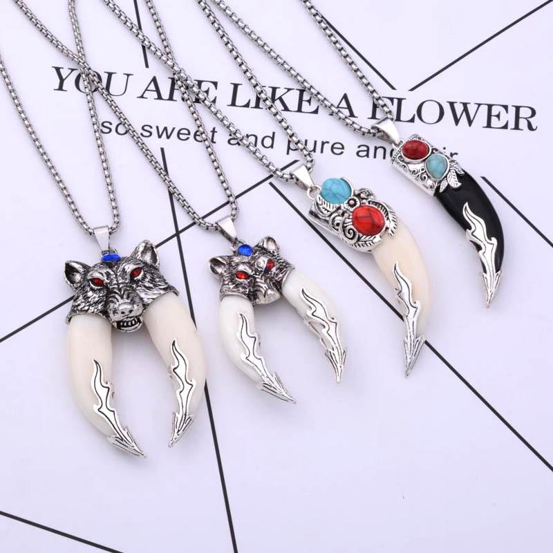 Ethnic Turquoise Tibetan Necklace with Dog Tooth Pendant