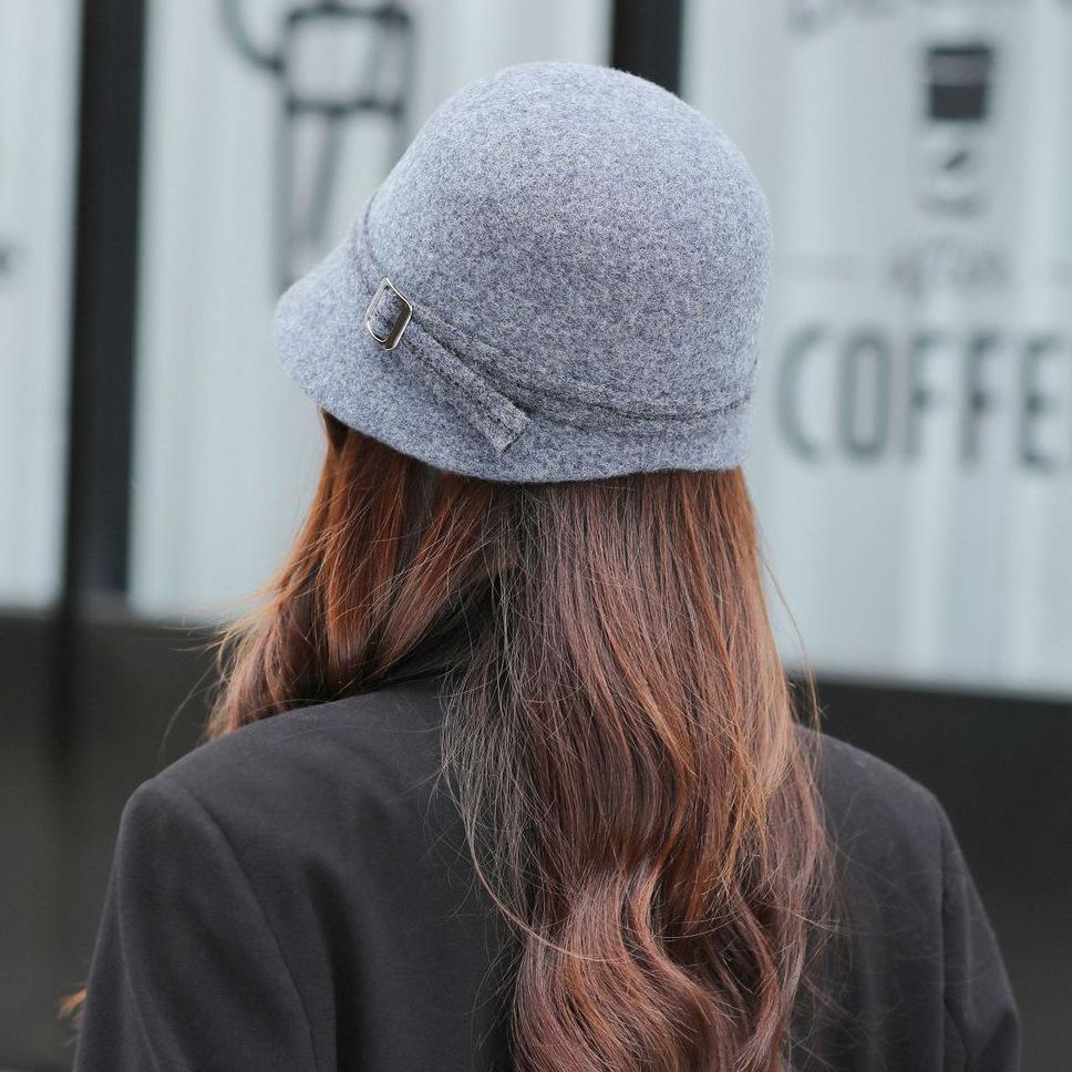 Autumn and winter wool new women's fashion equestrian hat outdoor warmth leisure travel belt buckle small basin hat
