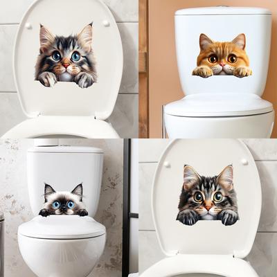 Cartoon Cute Kitten Bathroom Toilet and Toilet Stickers for Beautification and Decoration