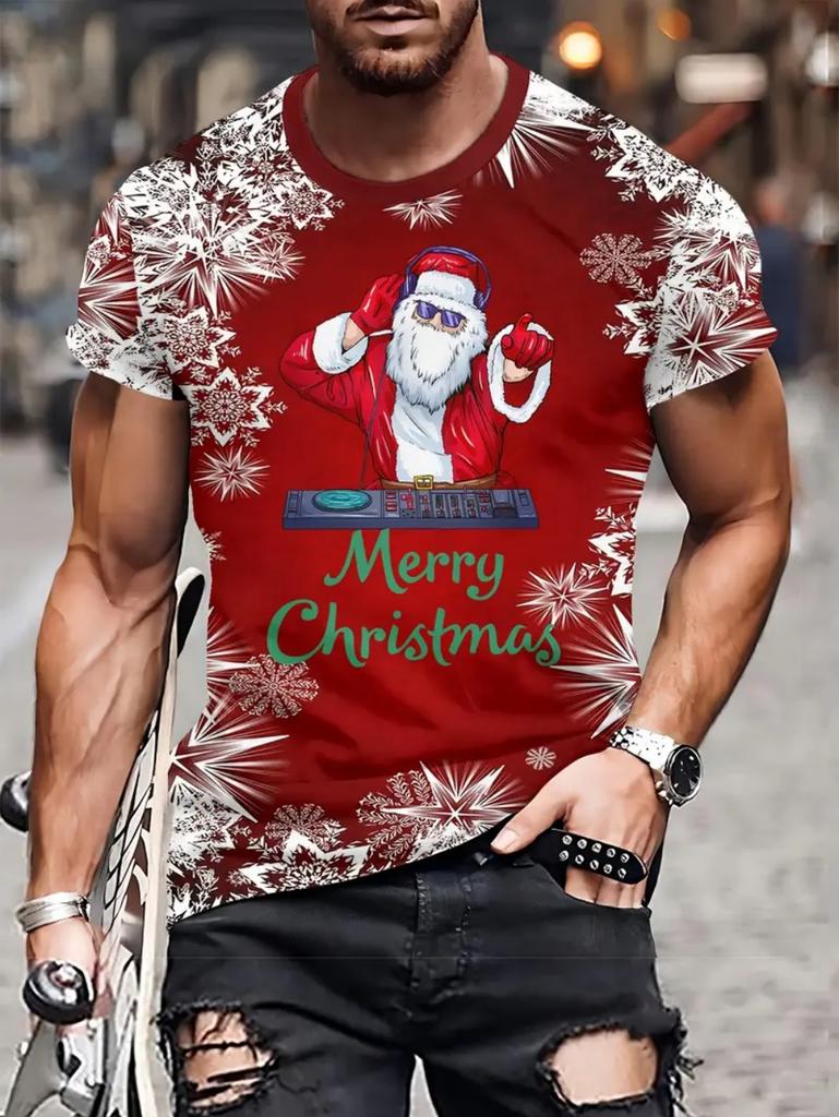 Christmas Santa Claus 3D Print T Shirt for Men Casual Short Sleeve Tee Shirts Fashion O-Neck Top New Year Gift Oversized T-Shirt