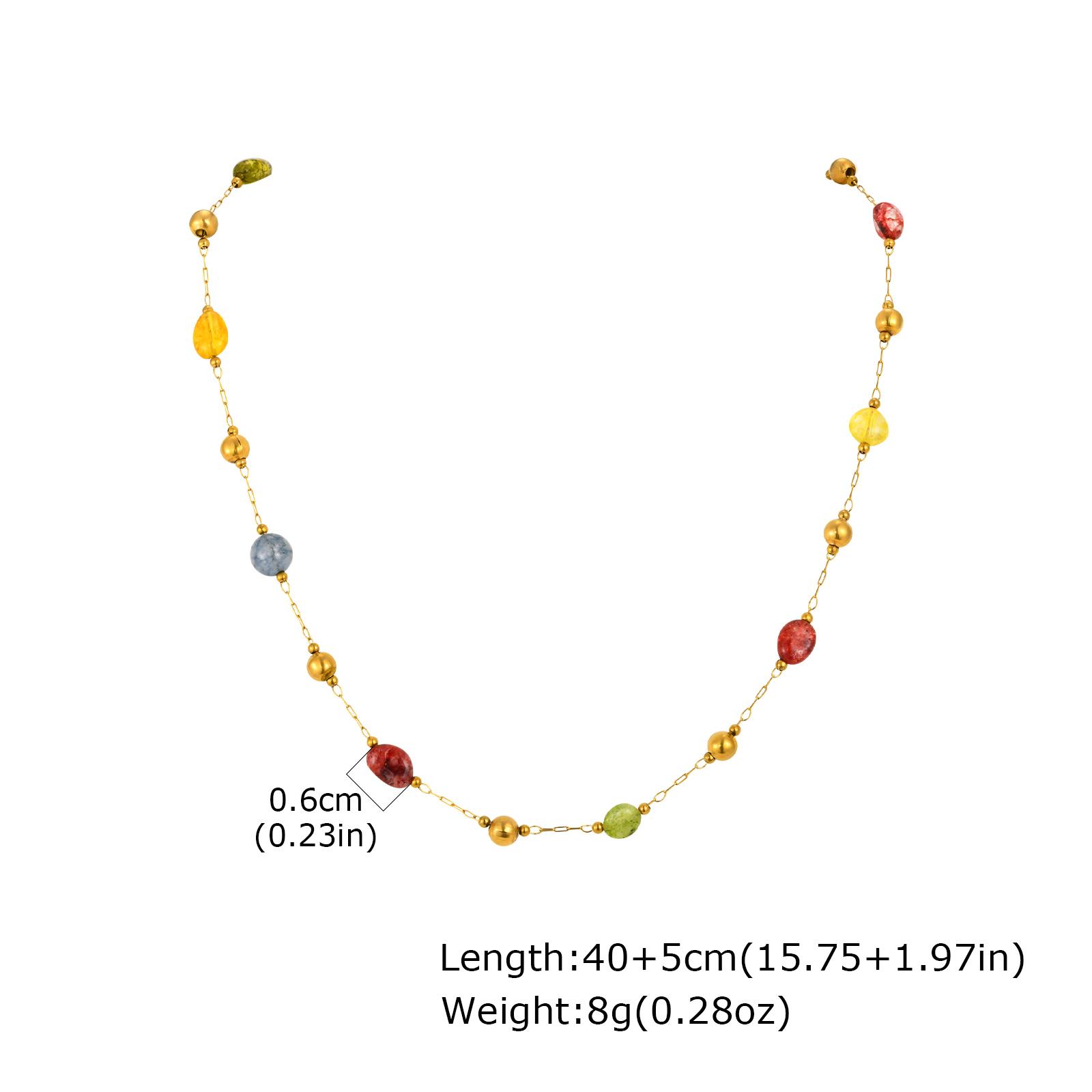 

Multicolor Rainbow Natural Stone Y-Shaped Necklace for Women, Stainless Steel Boho Beaded Chain Necklace, Fashion Party Jewelry