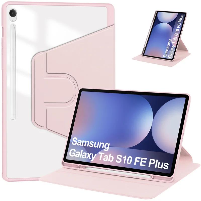 Pour Samsung Galaxy Tab S10 FE Plus 13.1 SM-X620 SM-X626 X626B 13.1  S10 FE+ Étui avec Porte-Stylo Support Pivotant à 360° S10FE Plus 13.1 inch rose