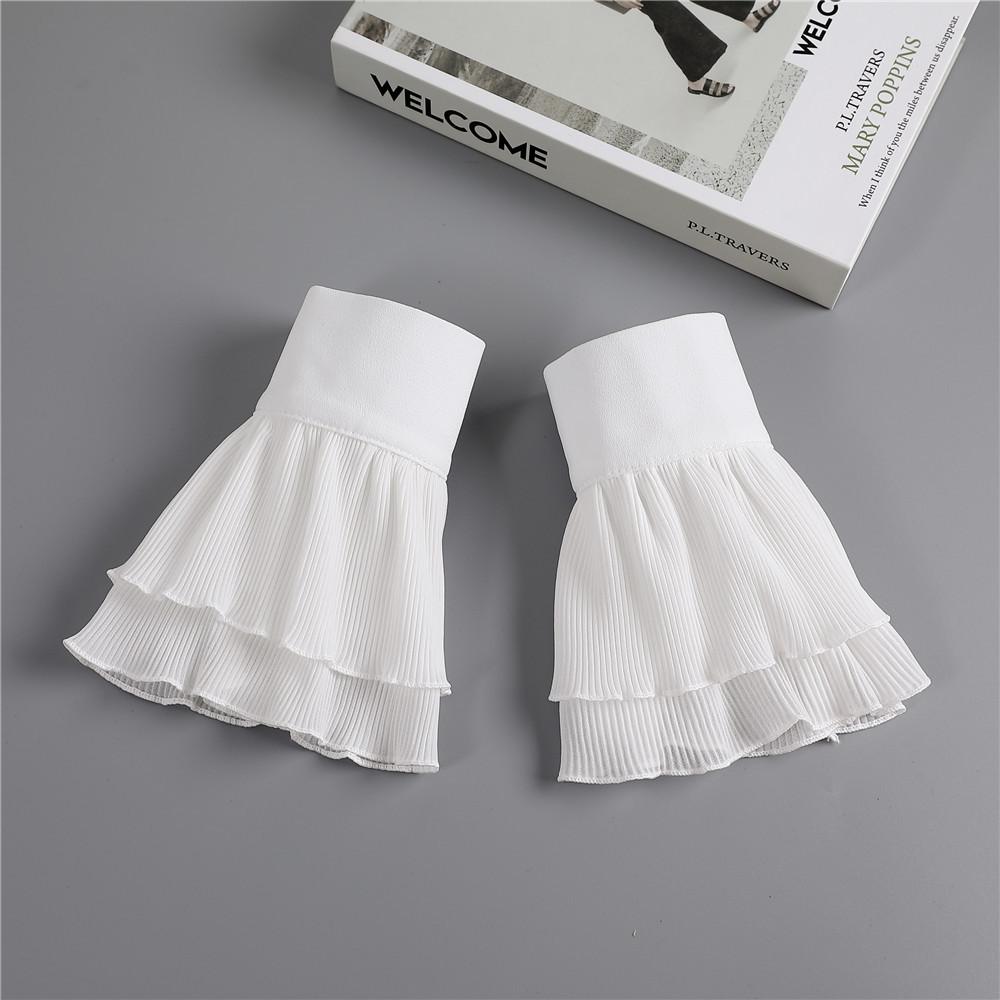Women Girls Fake Flare Sleeves Mesh Pleated False Cuffs Sweater Blouse Wrist Arm Cover Gloves Warmers Accessories