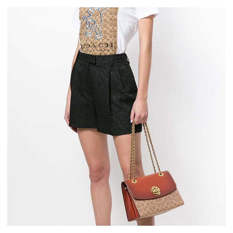 COACH Parker 26 Classic Presbyopia Camellia Printed Chain Coated Canvas Hand Shoulder Bag Women's Brown