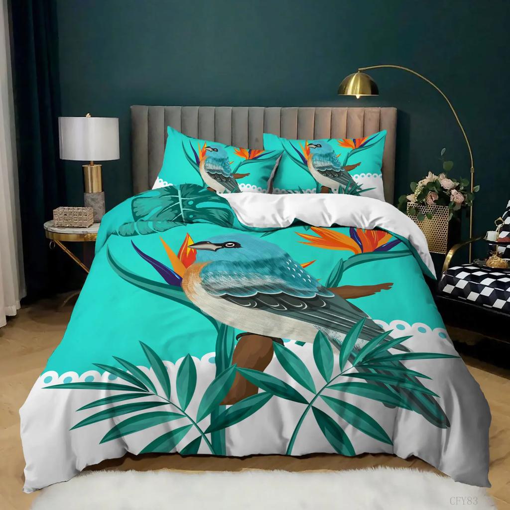 Parrot Duvet Cover King Size Realistic Looking Birds On Branches Macaw Tropical Wildlife Bedding Set Soft Polyester Quilt Cover