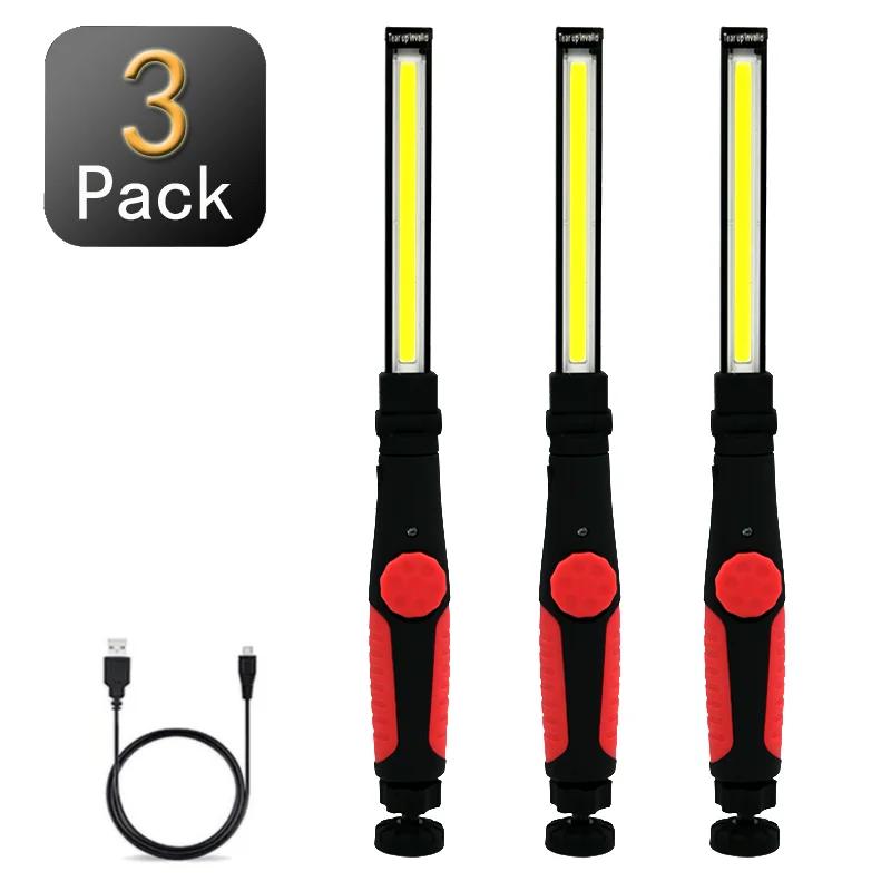 1/3Pcs Portable COB Work Light USB Rechargeable LED Flashlight with Magnetic Base for Car Repair, Home Garage, Emergency