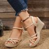 Fashionable Temperament Elegant Banquet High-heeled Sandals Summer New Round Toe Wedge Heel Comfortable Casual Sandals for Women
